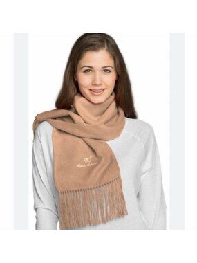 Alpaca Camargo Camel Baby Alpaca Scarf Embroidered Logo Fringe Wrap 80” x 9”